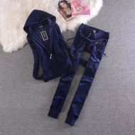 Juicy Couture Crown Juicy Velour Tracksuits 2209 2pcs Women Suits Navy Blue