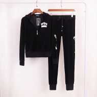 Juicy Couture Embroidery Juicy Crown Velour Tracksuits 2225 2pcs Women Suits Black