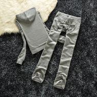 Juicy Couture Studded Logo Crown Velour Tracksuits 605 2pcs Women Suits Grey