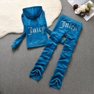 Juicy Couture Big Bling Velour Tracksuits 666 2pcs Women Suits Blue