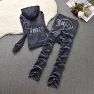 Juicy Couture Big Bling Velour Tracksuits 666 2pcs Women Suits Grey