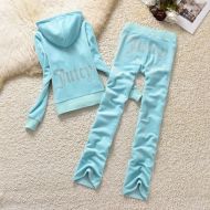 Juicy Couture Big Bling Velour Tracksuits 666 2pcs Women Suits Sky Blue