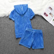 Juicy Couture Shimmery Corduroy Velour Tracksuits 668 2pcs Women Suits Blue