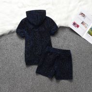 Juicy Couture Shimmery Corduroy Velour Tracksuits 668 2pcs Women Suits Navy Blue