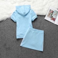 Juicy Couture Original Stripes Velour Tracksuits 669 2pcs Women Suits Sky Blue