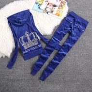 Juicy Couture Sequin Crown Velour Tracksuits 7209 2pcs Women Suits Blue