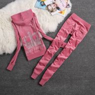 Juicy Couture Sequin Crown Velour Tracksuits 7209 2pcs Women Suits Pink