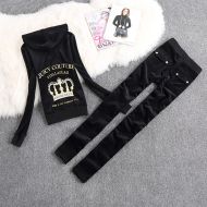 Juicy Couture Crown VIVA LA GLAM Velour Tracksuits 7218 2pcs Women Suits Black