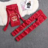 Juicy Couture Crown VIVA LA GLAM Velour Tracksuits 7218 2pcs Women Suits Red