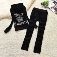 Juicy Couture Studded Logo Crown Velour Tracksuits 7388 2pcs Women Suits Black