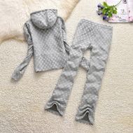 Juicy Couture Check Motif Velour Tracksuits 7405 2pcs Women Suits Grey