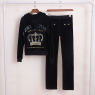 Juicy Couture Crown VIVA LA GLAM Velour Tracksuits 2210 2pcs Women Suits Black