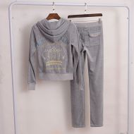 Juicy Couture Crown VIVA LA GLAM Velour Tracksuits 2210 2pcs Women Suits Grey