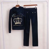 Juicy Couture Crown VIVA LA GLAM Velour Tracksuits 2210 2pcs Women Suits Navy Blue