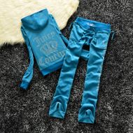 Juicy Couture Studded Logo Crown Velour Tracksuits 605 2pcs Women Suits Blue