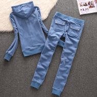 Juicy Couture Simple Pure Color Velour Tracksuits 611 2pcs Women Suits Blue