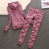 Juicy Couture Simple Pure Color Velour Tracksuits 611 2pcs Women Suits Cherry