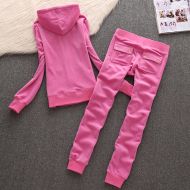 Juicy Couture Simple Pure Color Velour Tracksuits 611 2pcs Women Suits Rose