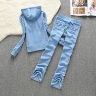 Juicy Couture Pure Color Velour Tracksuits 633 2pcs Women Suits Sky Blue