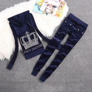 Juicy Couture Sequin Crown Velour Tracksuits 7209 2pcs Women Suits Navy Blue