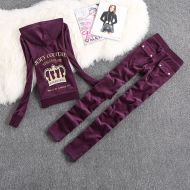 Juicy Couture Crown VIVA LA GLAM Velour Tracksuits 7218 2pcs Women Suits Burgundy