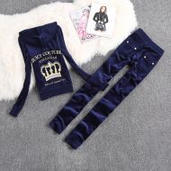 Juicy Couture Crown VIVA LA GLAM Velour Tracksuits 7218 2pcs Women Suits Navy Blue