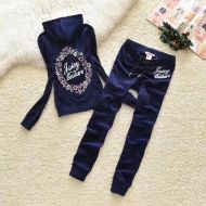 Juicy Couture Floral Cameo Velour Tracksuits 7292 2pcs Women Suits Navy Blue