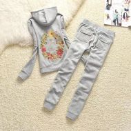 Juicy Couture Floral Crowned JC Velour Tracksuits 7302 2pcs Women Suits Grey