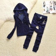 Juicy Couture Floral Crowned JC Velour Tracksuits 7302 2pcs Women Suits Navy Blue