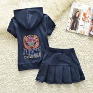 Juicy Couture Sequin Crown Velour Tracksuits 7303 2pcs Women Suits Navy Blue