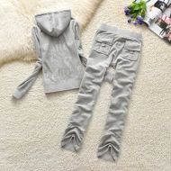 Juicy Couture Studded Logo Crown Velour Tracksuits 7388 2pcs Women Suits Grey