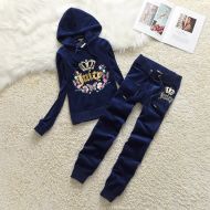 Juicy Couture Butterfly Floral Velour Tracksuits 7398 2pcs Women Suits Navy Blue