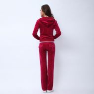 Juicy Couture Pure Color Velour Tracksuits 6047 2pcs Women Suits Burgundy