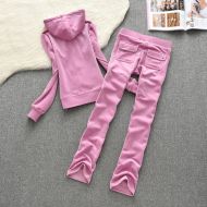 Juicy Couture Pure Color Velour Tracksuits 633 2pcs Women Suits Cherry