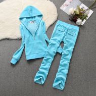 Juicy Couture Pure Color Velour Tracksuits 633 2pcs Women Suits Light Blue