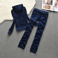 Juicy Couture Pure Color Velour Tracksuits 633 2pcs Women Suits Navy Blue