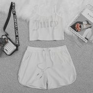 Juicy Couture Big Bling Velour Tracksuits 7411 2pcs Women Suits White