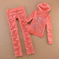 Juicy Couture Studded JC Logo Crown Velour Tracksuits 8605 2pcs Women Suits Pink