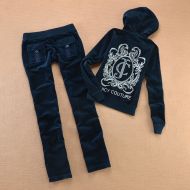 Juicy Couture Studded luxurious JC Velour Tracksuits 8606 2pcs Women Suits Navy Blue