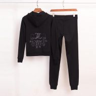 Juicy Couture Embroidery JC Velour Tracksuits 3225 2pcs Women Suits Black
