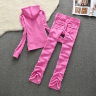 Juicy Couture Pure Color Velour Tracksuits 633 2pcs Women Suits Pink