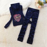 Juicy Couture Love Heart Crown Velour Tracksuits 7406 2pcs Women Suits Navy Blue