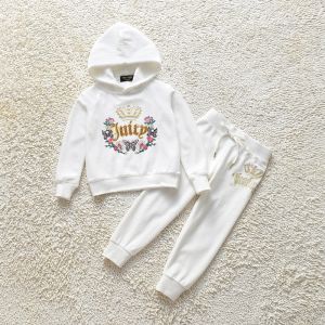 Juicy Couture Butterfly Floral Velour Tracksuits 8398 2pcs Baby Suits White